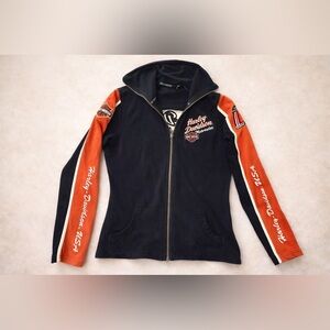 Harley-Davidson Women’s Zip Up Jacket Black Orange Logo Patch Size M Biker